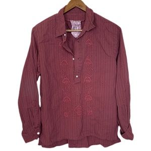 Da-Nang Embroidered 3/4 Button Up Long Sleeve Blouse Women's Small